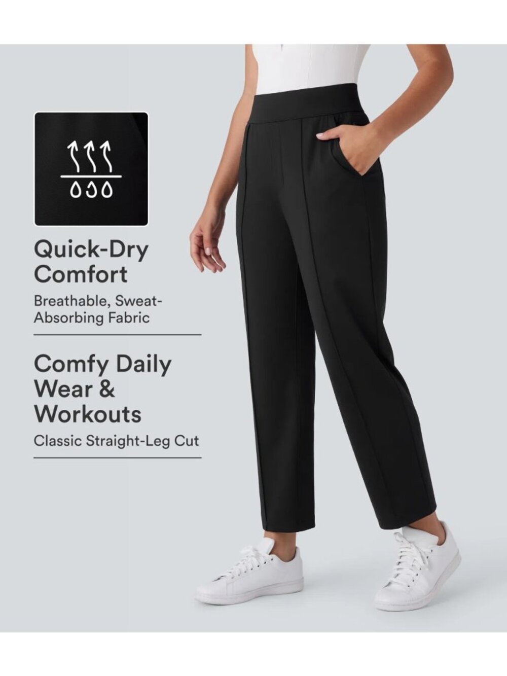 Halara Pants XL Black Golf High Waisted Straight Leg Pockets Quick Dry UPF 40